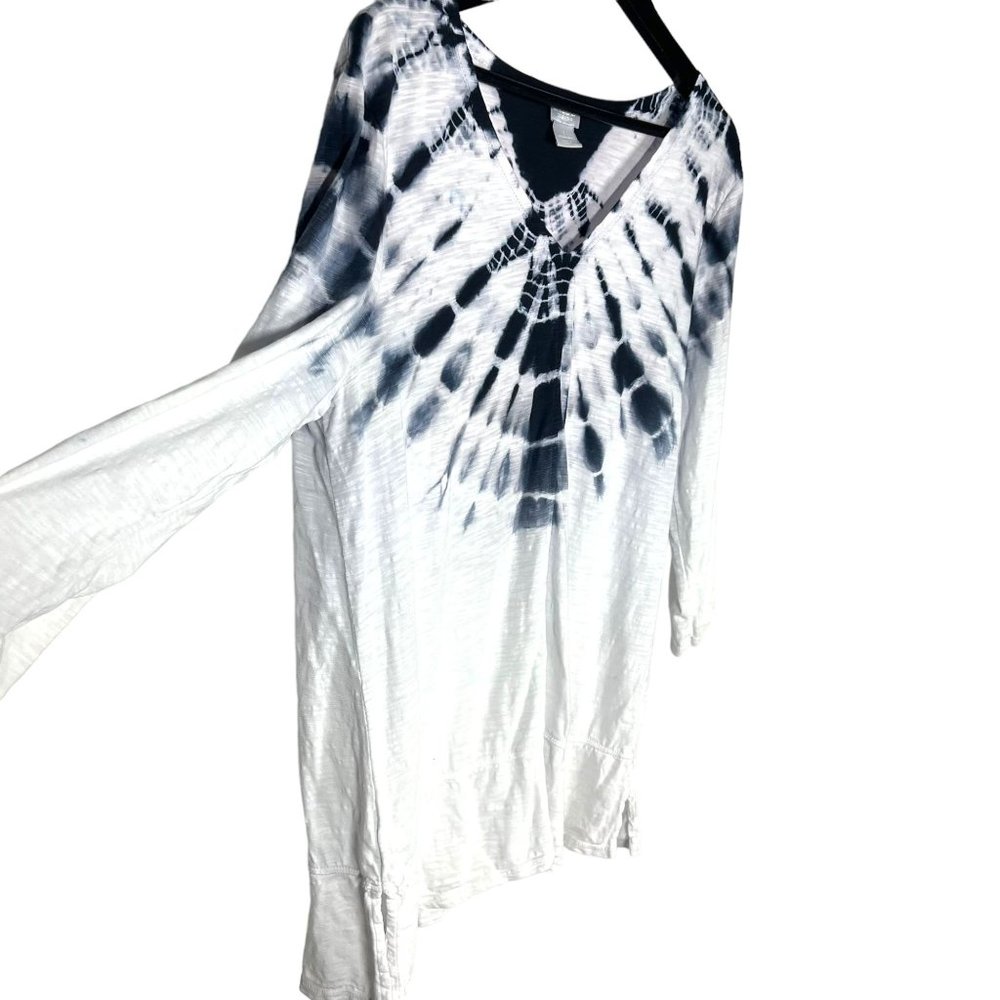 Chicos Blue White Tie Dye Long Sleeve Top 1 Medium - Picture 2 of 8